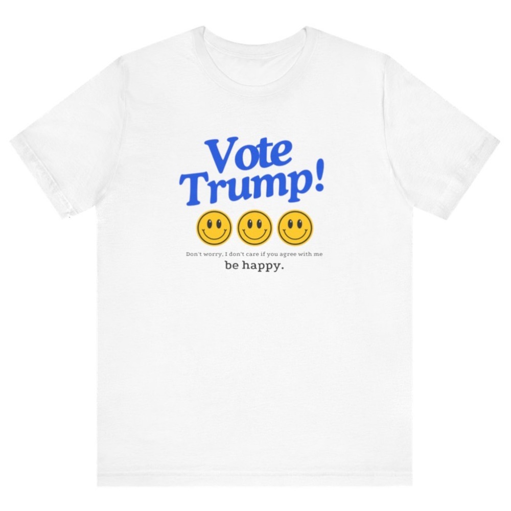 Donald Trump President Political Shirt Tee Short Sleeve Smiley Face White Blue